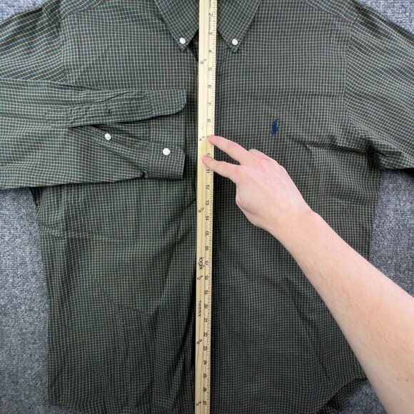 Ralph Lauren Button Up Shirt Adult Cotton Long Sleeve Medium Green Check Classic - Picture 3 of 11